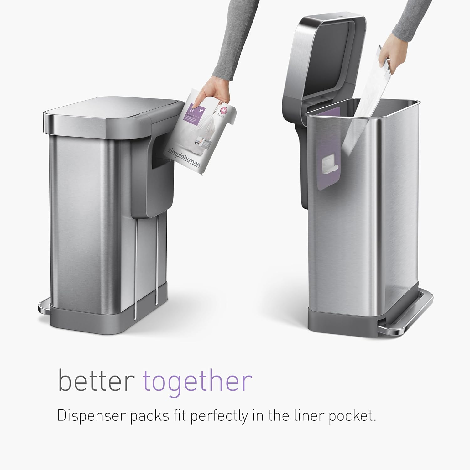 SIMPLEHUMAN RECTANGULAR LINER POCKET PEDAALEMMER – 58 LITER 0838810018126