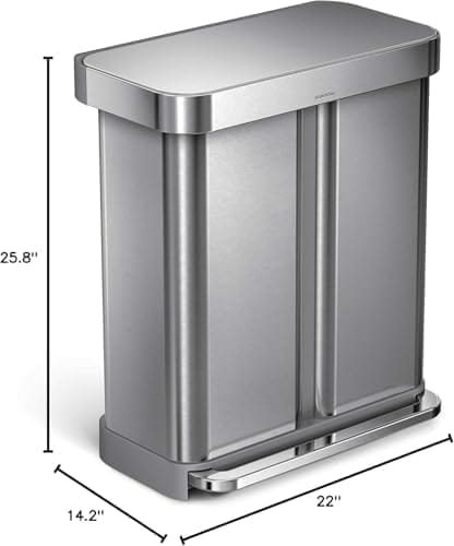 SIMPLEHUMAN RECTANGULAR LINER POCKET PEDAALEMMER – 58 LITER 0838810018126